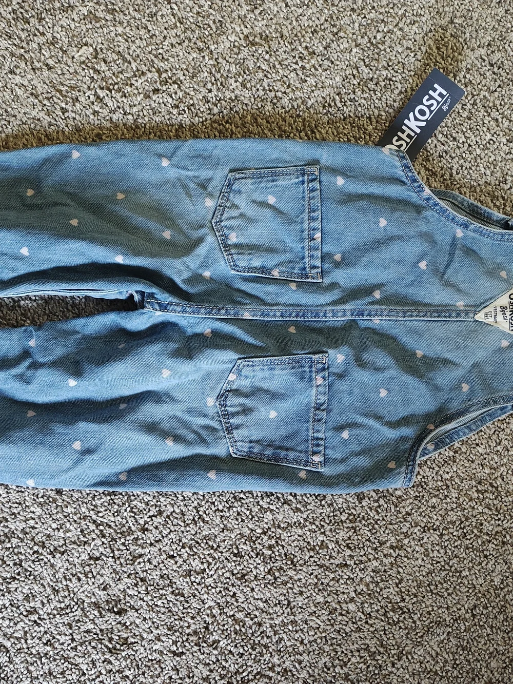 OshKosh B'gosh Toddler Light Blue Denim Overalls with Pink Stitching 18 Months